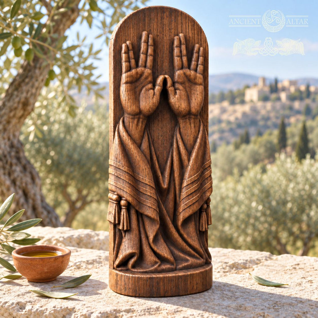 Priestly Blessing Hands Oak Sculpture, Birkat Kohanim Wooden Relief with Tallit, Judaica Home Decor, Jewish Wedding Gift