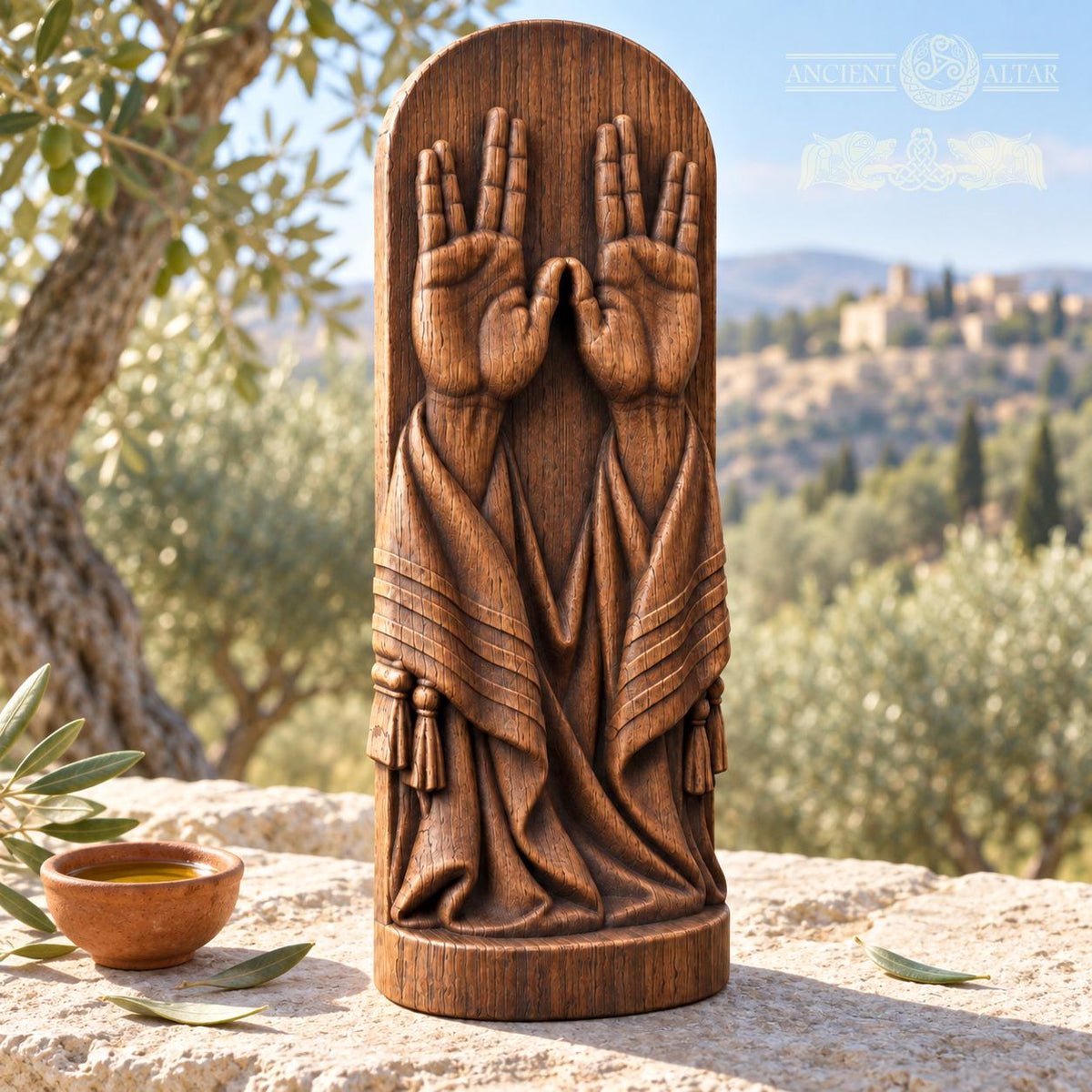 Priestly Blessing Hands Oak Sculpture, Birkat Kohanim Wooden Relief with Tallit, Judaica Home Decor, Jewish Wedding Gift