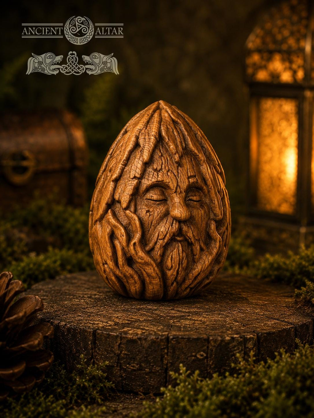 Wooden Forest Spirit Figurine – Ancient Bark Sage, Woodland Guardian Decor