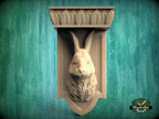 Carved Wooden Rabbit Corbel, Rustic Bunny Shelf Support