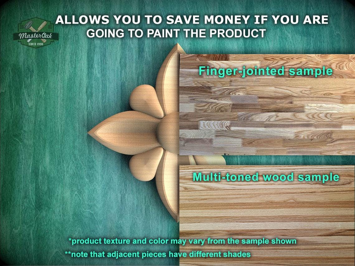 The image is a promotional advertisement for Master Oak, a company that sells wood products. It features a close-up of a wooden sample, with text providing information about the product.