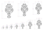 a collection of ornate, decorative designs with intricate patterns and measurements. The designs are presented in various sizes, ranging from small to large, and are arranged in a grid-like pattern. The image does not contain any text or additional elements that would require a more detailed description.