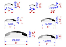 Load image into Gallery viewer, a series of six different sizes of a black and white object, each labeled with its corresponding measurement in centimeters. The sizes range from 7.6 cm to 3.8 cm, with intermediate measurements such as 5 cm, 12.7 cm, and 15.2 cm. The image is a collage of these sizes, and the text provides the corresponding measurements for each size.
