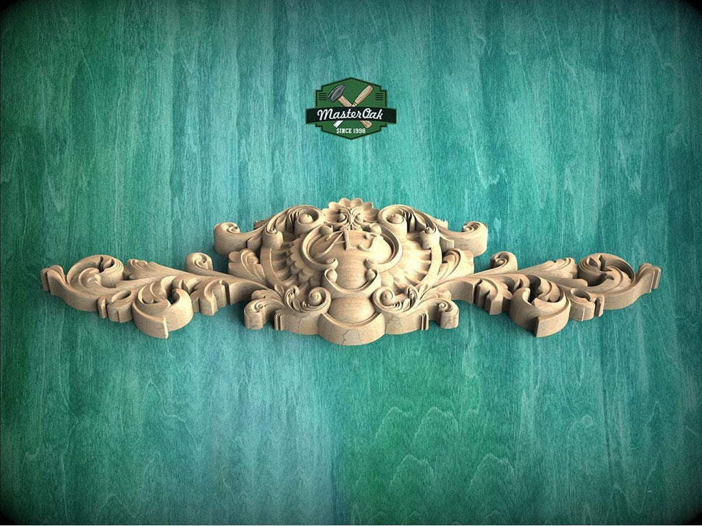 Personalized Baroque Crest with Cartouche – Ornate Carved Wood Applique for Furniture