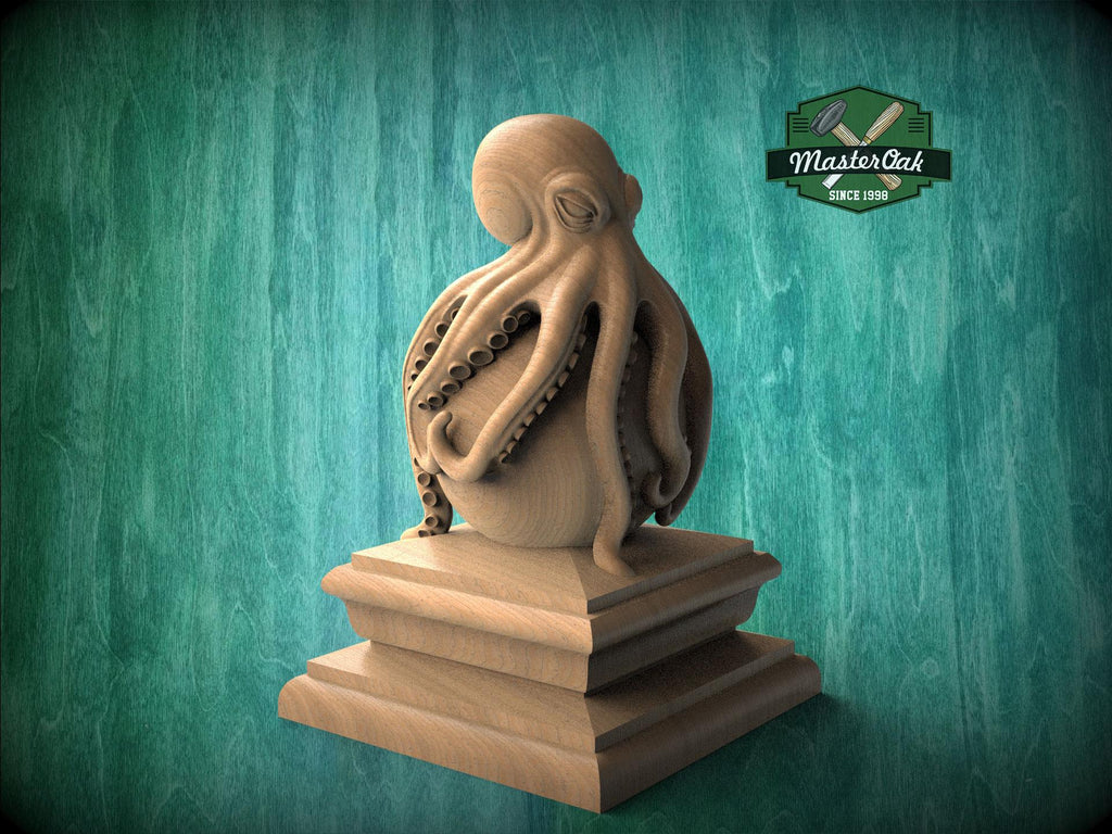 Octopus Finial: Coastal Home Decor (woodcarved Art)