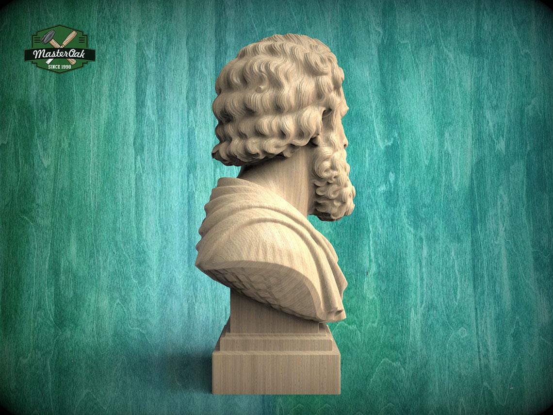 Plato Bust, Hand-Finished Wood Sculpture | Greek Philosophy Decor