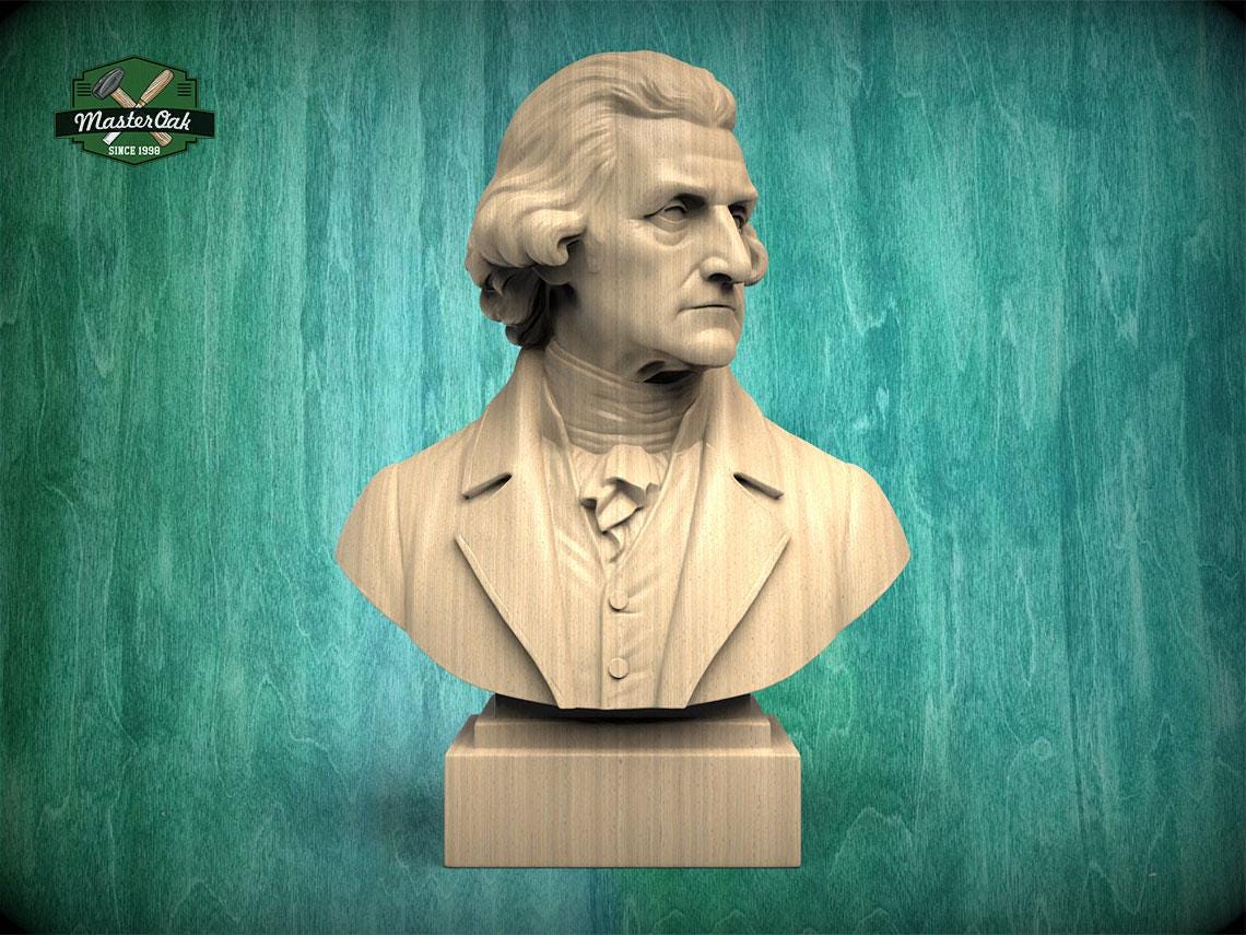Thomas Jefferson Bust, Hand-Finished Wood Sculpture | American History Decor