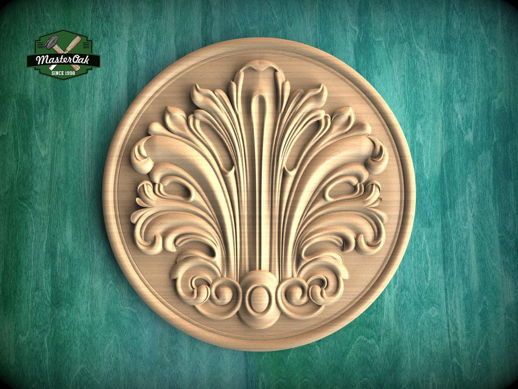 Interior Wood Ornament: Round Wood Rosette, Artisanal Wooden Medallion, 1 pc, Unpainted, Decorative Rosettes, Wooden Rosette Detai