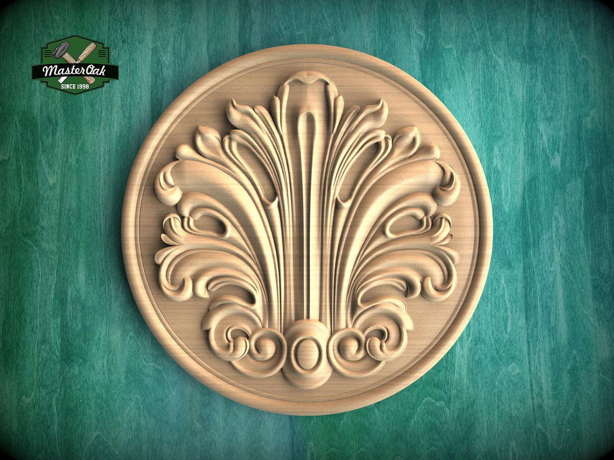 Interior Wood Ornament: Round Wood Rosette, Artisanal Wooden Medallion, 1 pc, Unpainted, Decorative Rosettes, Wooden Rosette Detai