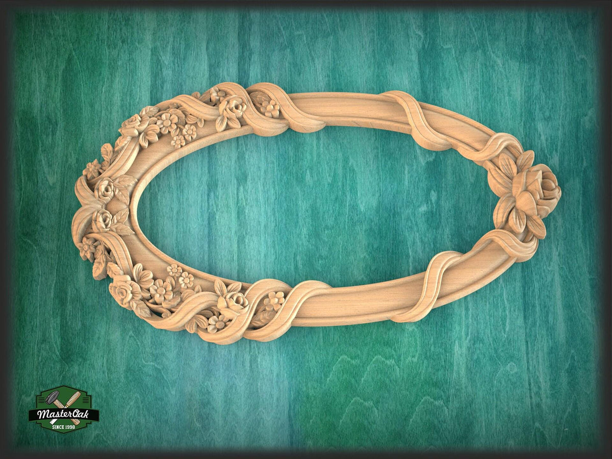 Large Ornate Oval Mirror Frame Carved Wood, Unpainted
