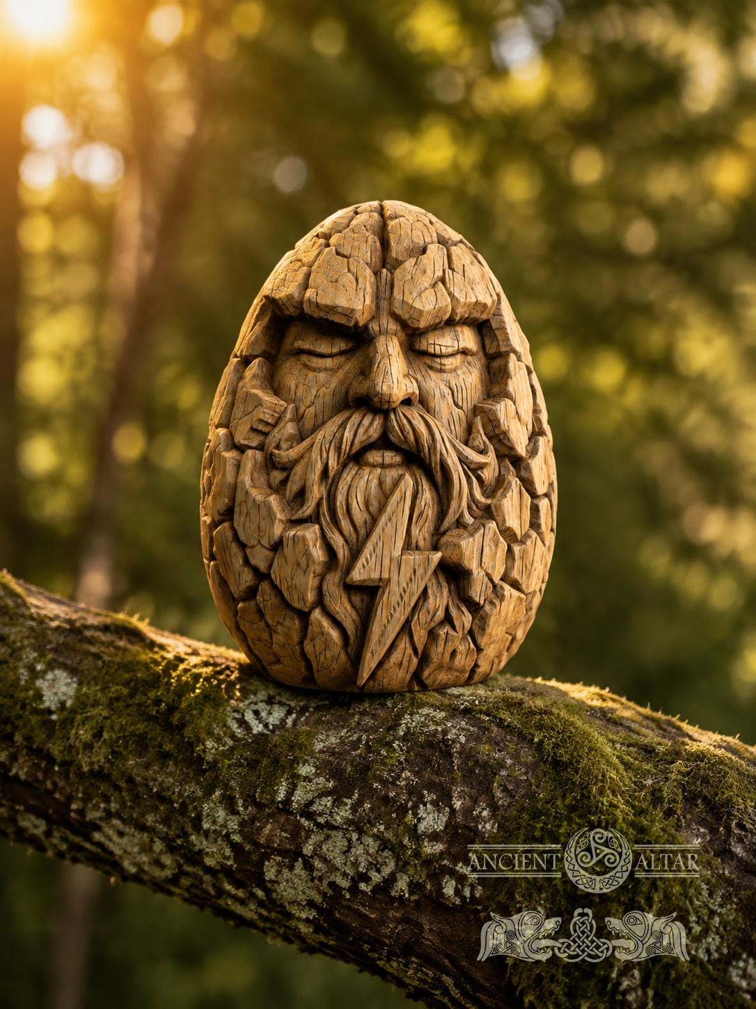 Thunder Heart Wooden Figurine, Oak Norse God Statue, Viking Thunder Guardian, Small Pagan Altar Decor