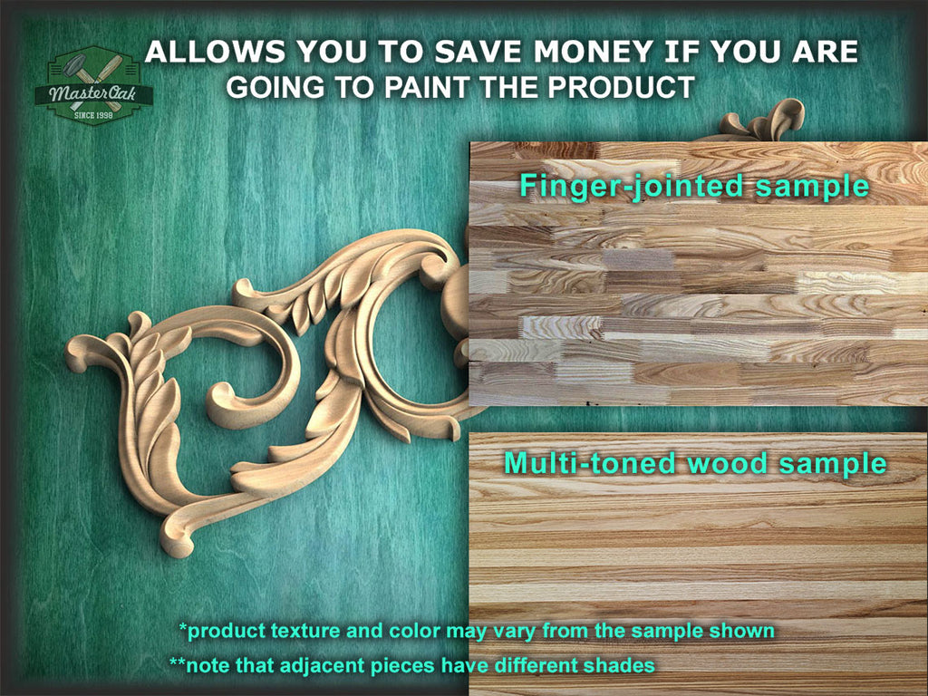 Unpainted Wood Carved Applique Onlay, 1pc, Home Wall Embellishments, Furniture Carving, Wood Onlay