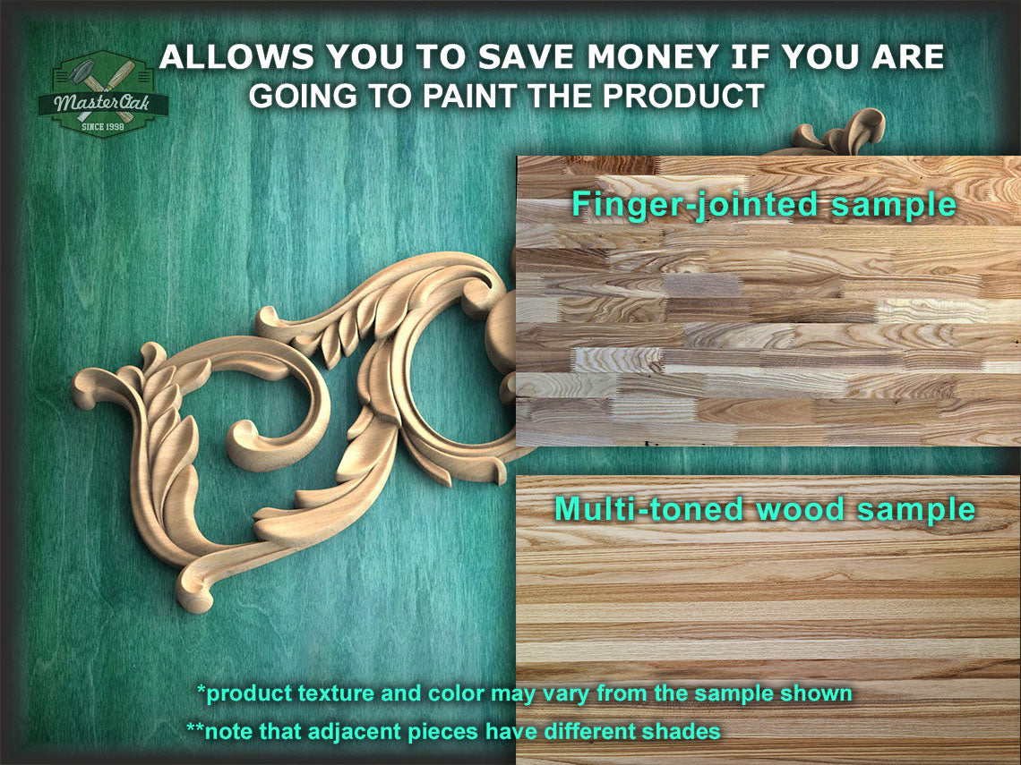 Unpainted Wood Carved Applique Onlay, 1pc, Home Wall Embellishments, Furniture Carving, Wood Onlay