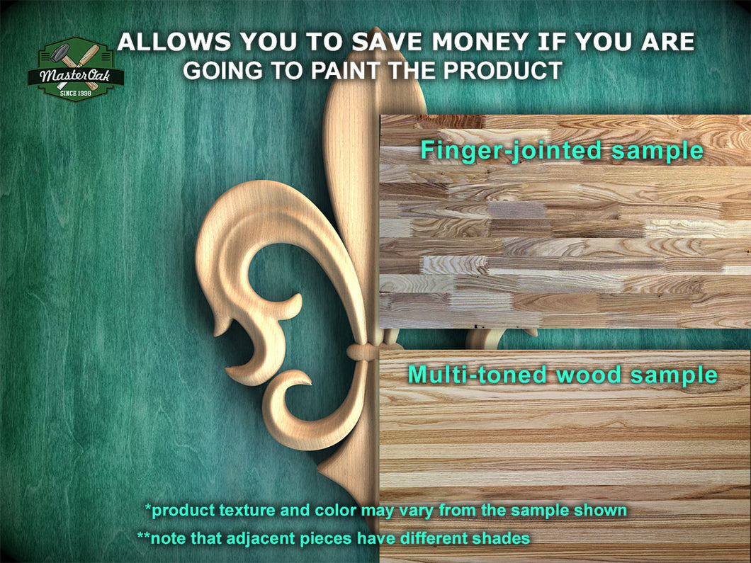 Custom order. French Style Fleur-de-Lis Wood Carving for Interior Decor, set of 12 pcs, finger jointed, Unpainted