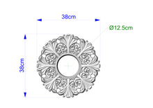 Load image into Gallery viewer, Custom order. Unique Wooden Frames for Ceiling Chandeliers, Detailed Acanthus Ornamentation, custom design. 2pcs, Size 15x15 &quot;/ 38x38 cm. Inner diameter 5&quot; / 12.5 cm. Material - Oak
