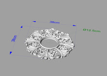 Load image into Gallery viewer, Custom order. Unique Wooden Frames for Ceiling Chandeliers, Detailed Acanthus Ornamentation, custom design. 2pcs, Size 15x15 &quot;/ 38x38 cm. Inner diameter 5&quot; / 12.5 cm. Material - Oak
