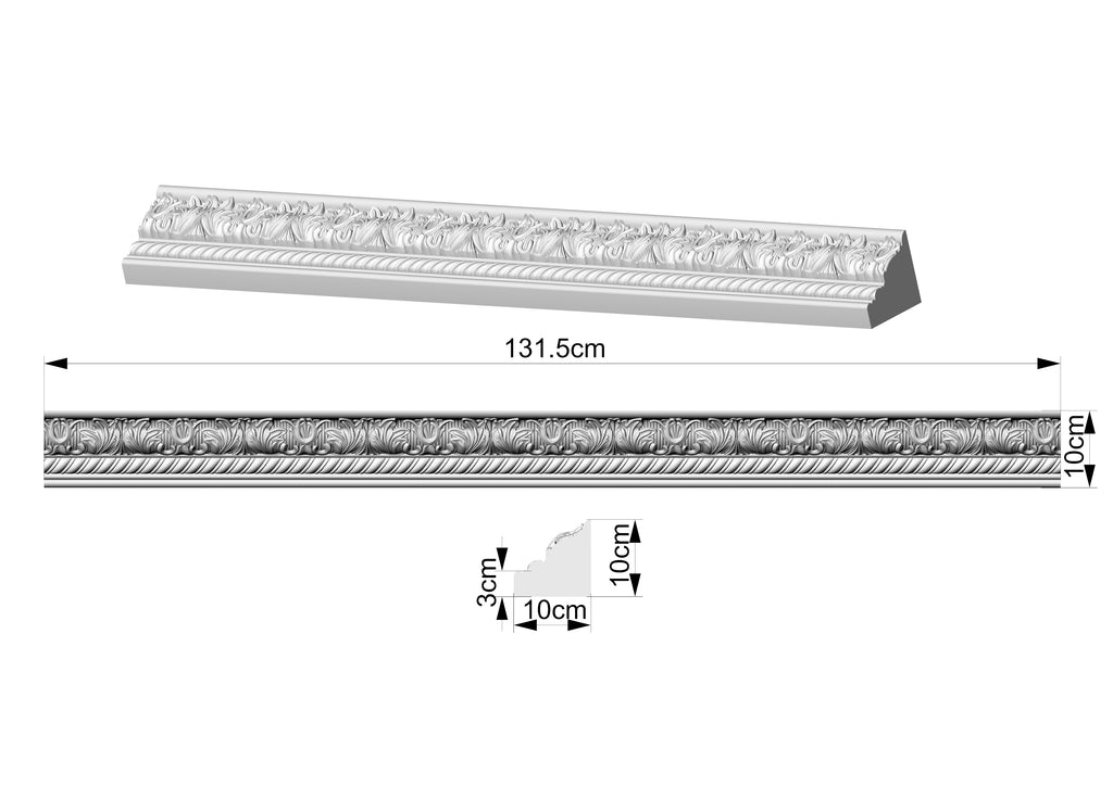 Custom order. Revival Carved Wood Molding with an enlarged profile. Finger-jointed multi-tonal wood (1 piece).