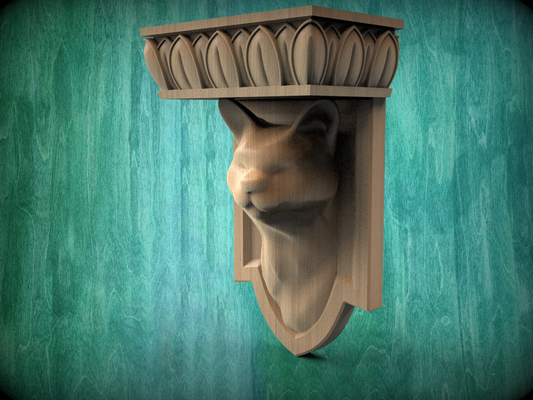 Custom order. Smiling Cat Wooden Corbel, H - 7.5