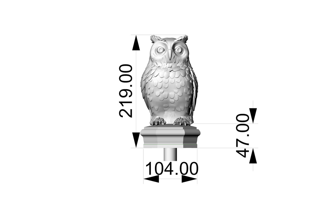 Custom order. Owl Wooden Finial for Staircase Newel Post with octagon base and tenon, Owl finial bed post. H - 8.6