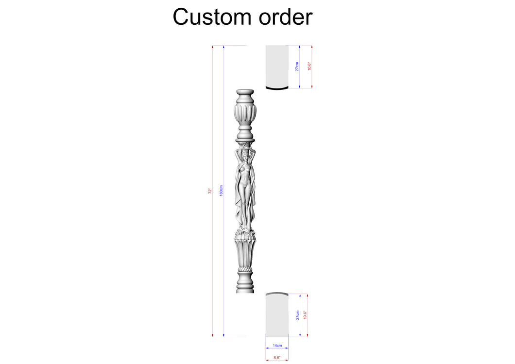 Custom order. Baluster with women, height-6ft(72