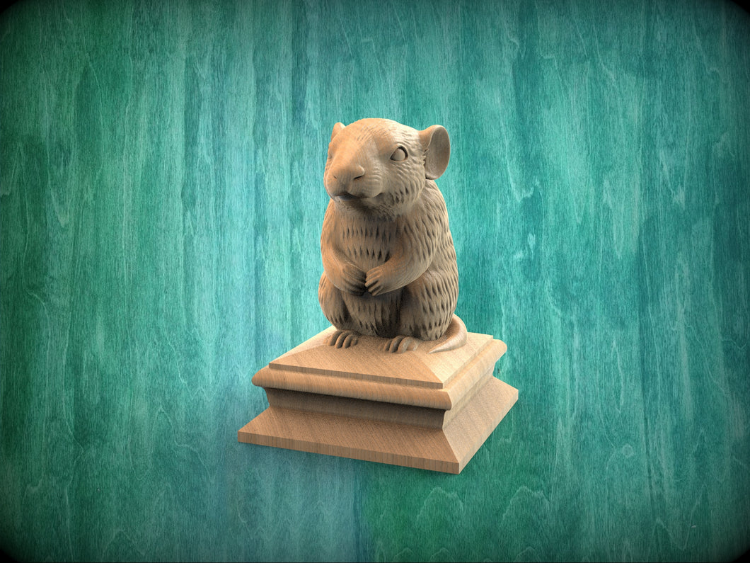 Custom order. Rat Finial for Newel Post – Carved Wooden Animal Topper, Custom Decorative Cap for Staircase or Furniture, 1pc, Alder