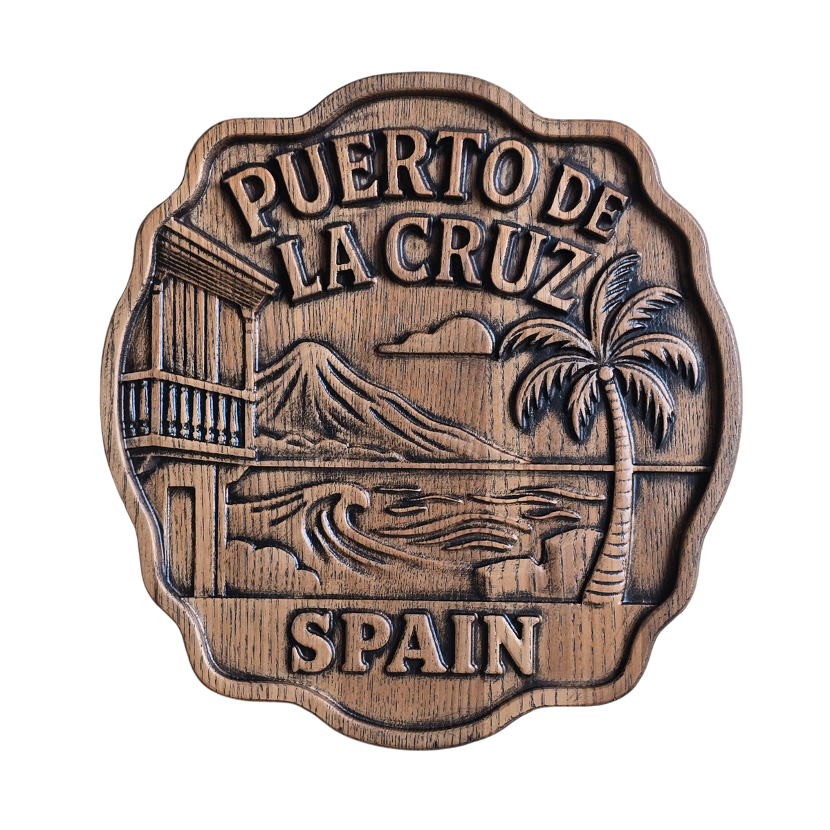 ITNF-110 Imán decorativo de madera “Puerto de la Cruz – España”