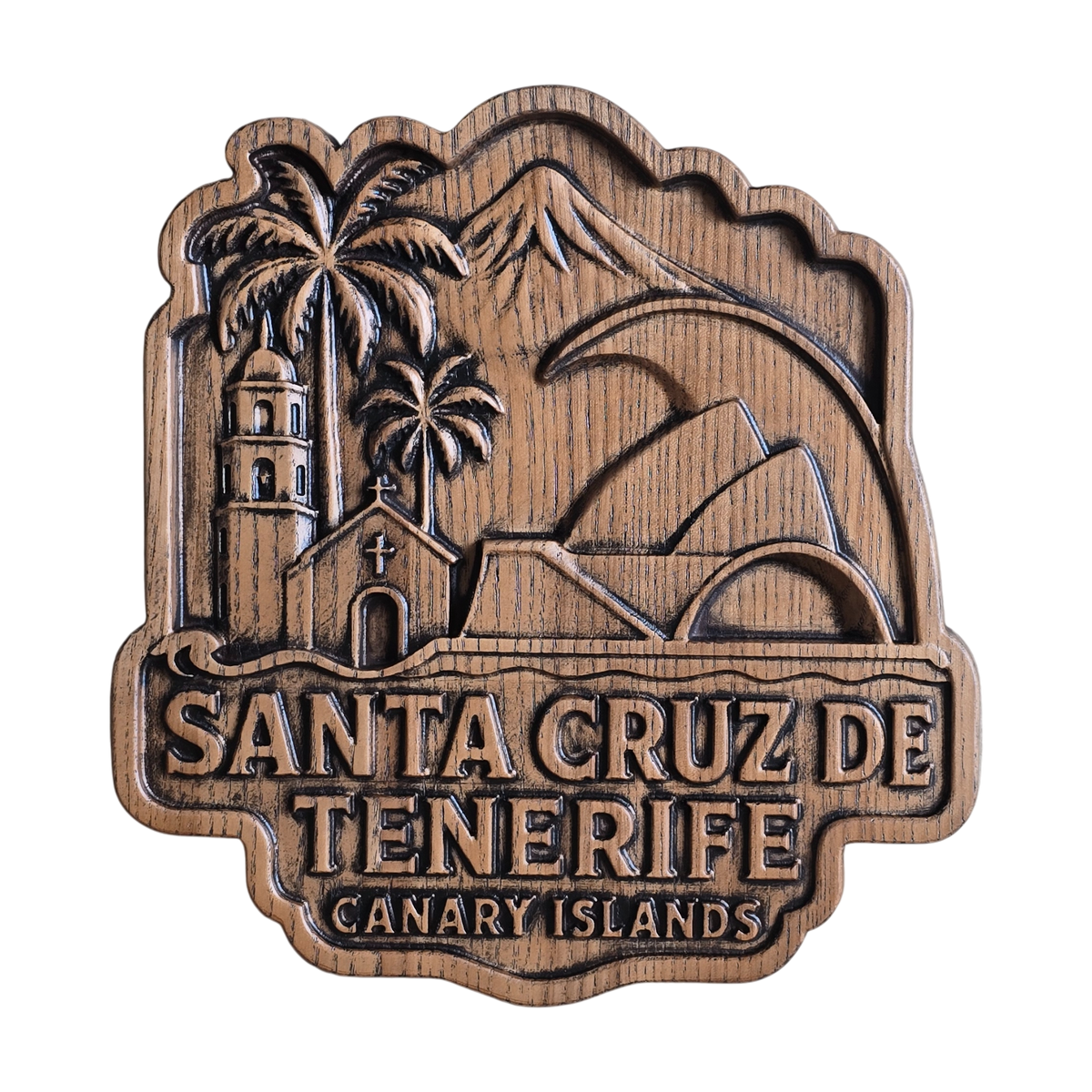 ITNF-109 Imán decorativo de madera “Santa Cruz de Tenerife – Islas Canarias”