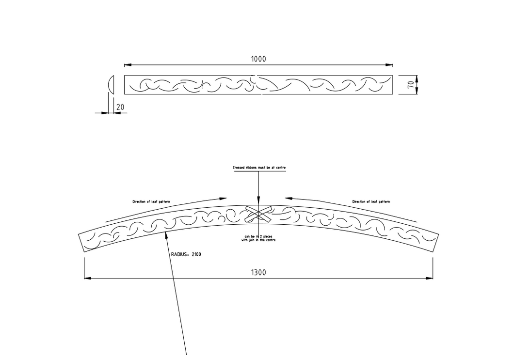 Custom order. French Laurel Leaf Carved Moulding, 2pcs - 1000mm and and a curved section 1300mm long, Alder wood