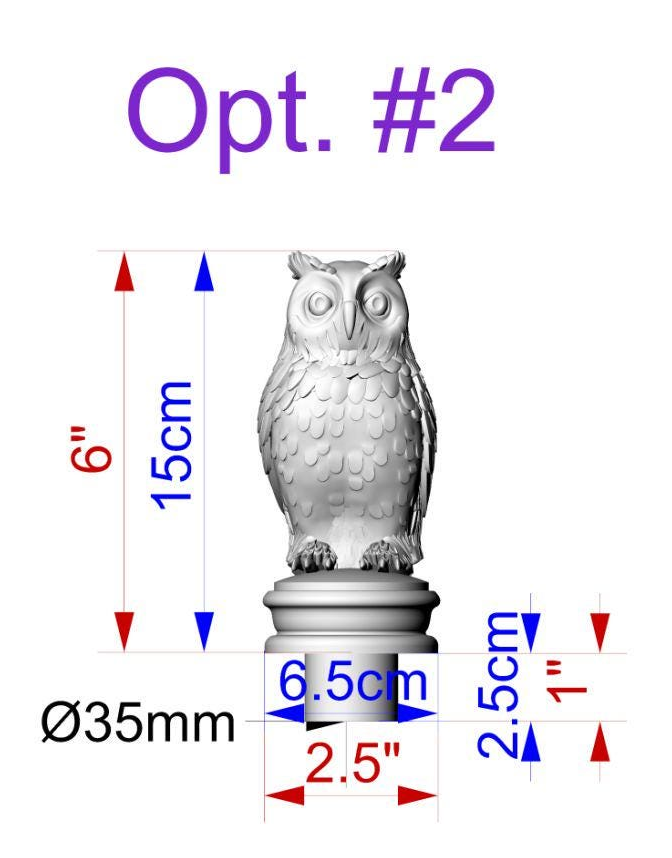Custom order. Owl Wooden Finial for Staircase Newel Post, Owl finial bed post with round base 2.5