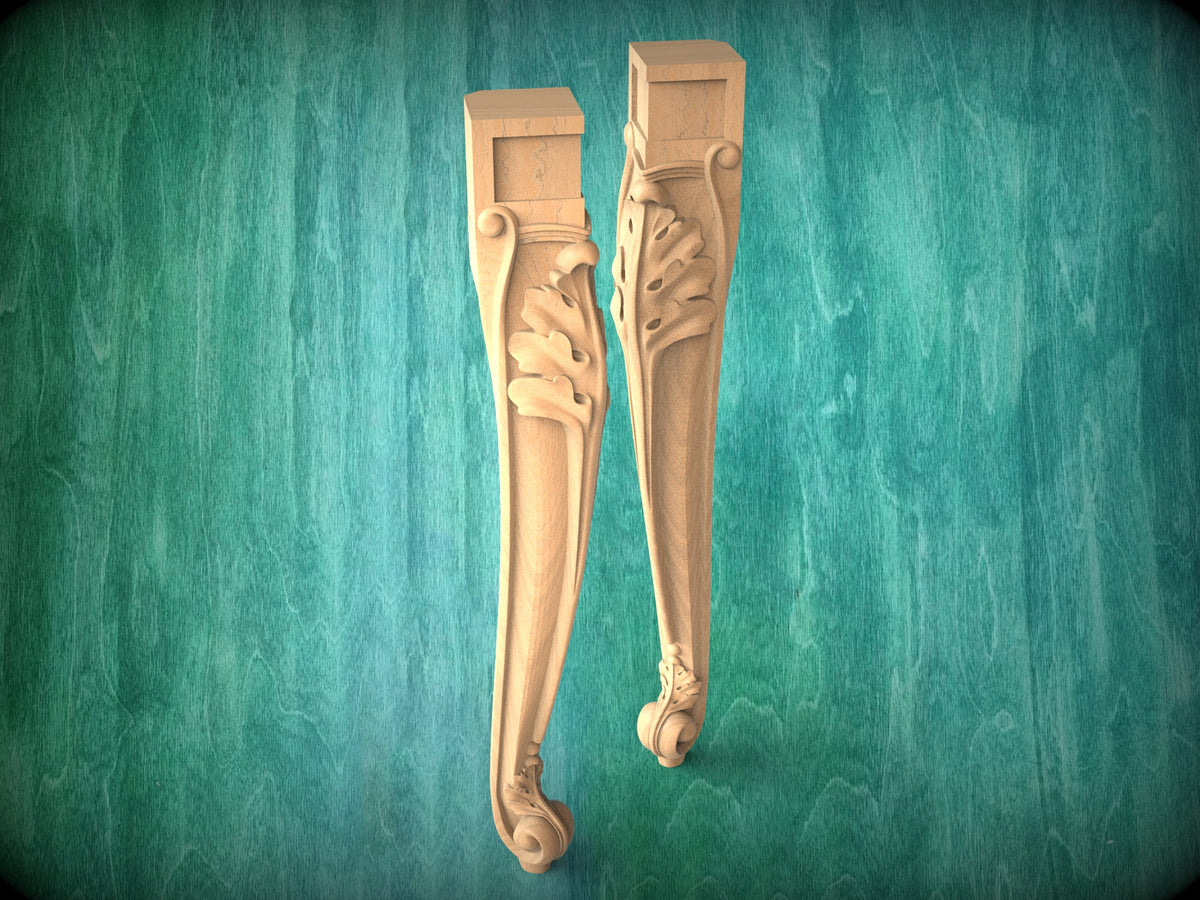 Carved Cabriole Legs, Set 2pc, for the table, classic style legs, baroque legs, wooden legs