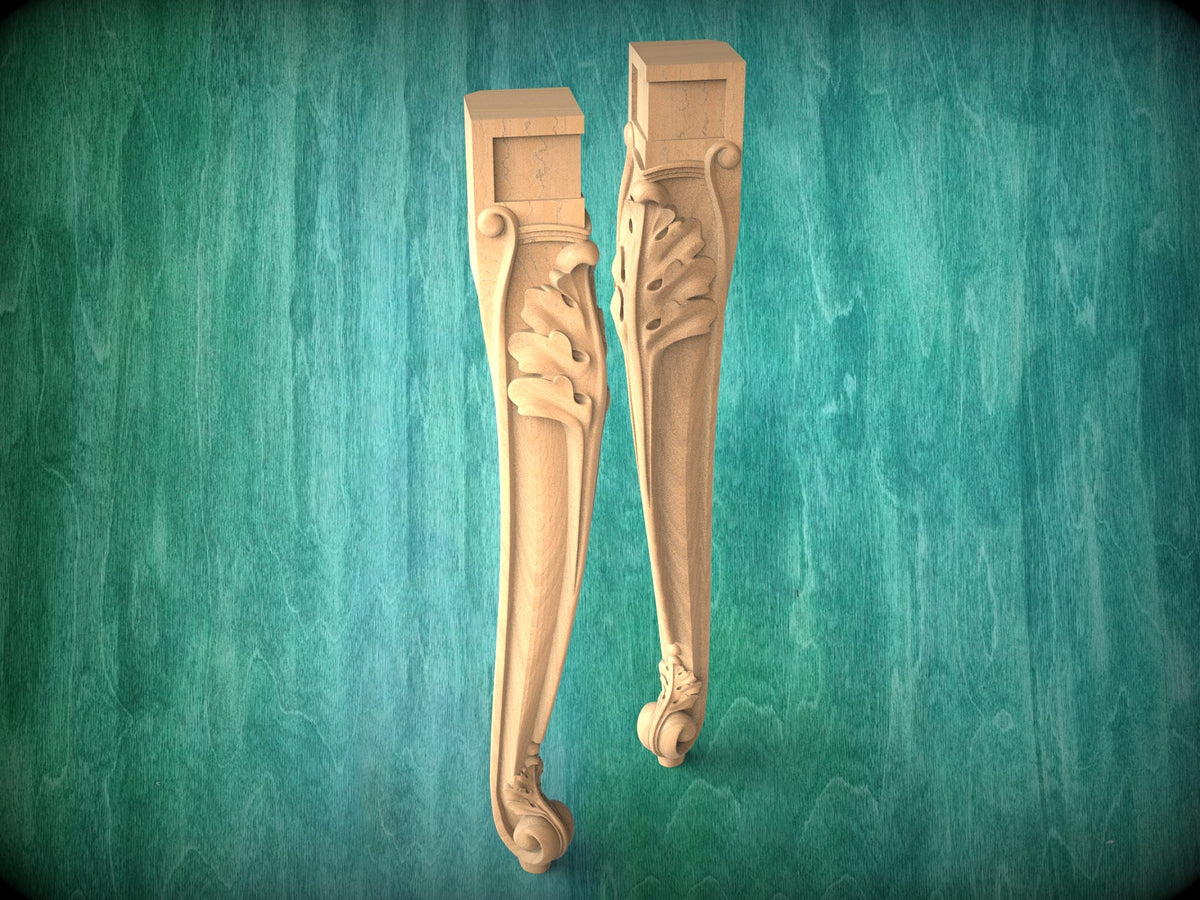 Wooden Cabriole Legs, Set 2pc, 30 inches height, for the table, classic style legs, baroque legs, wooden legs