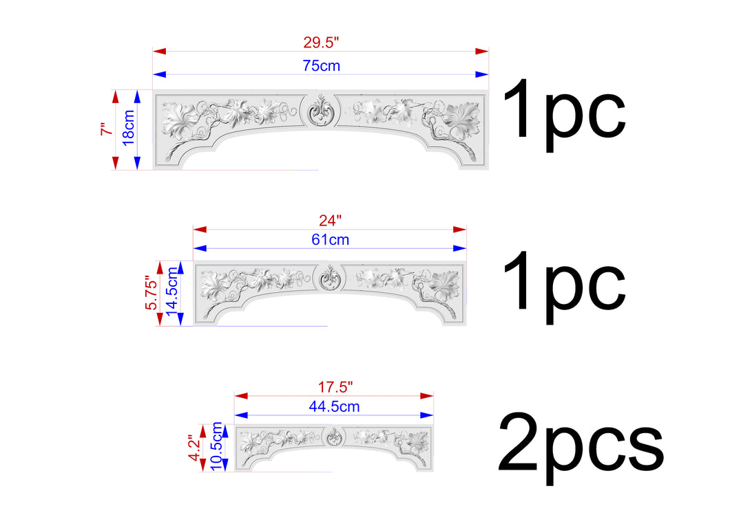 Custom order. Elegant Handcrafted Wooden Range Hood Pediment, Vineyard-Inspired Kitchen Decor, set of 4 pcs, Unpainted, Multi-toned wood