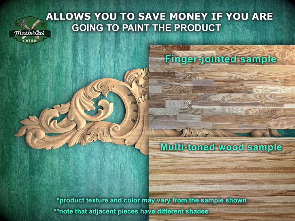 Regal Acanthus Wood Onlay, Classical Leaf Carved Overlay, Furniture Carving, Wood Onlay, 1pc, Unpainted
