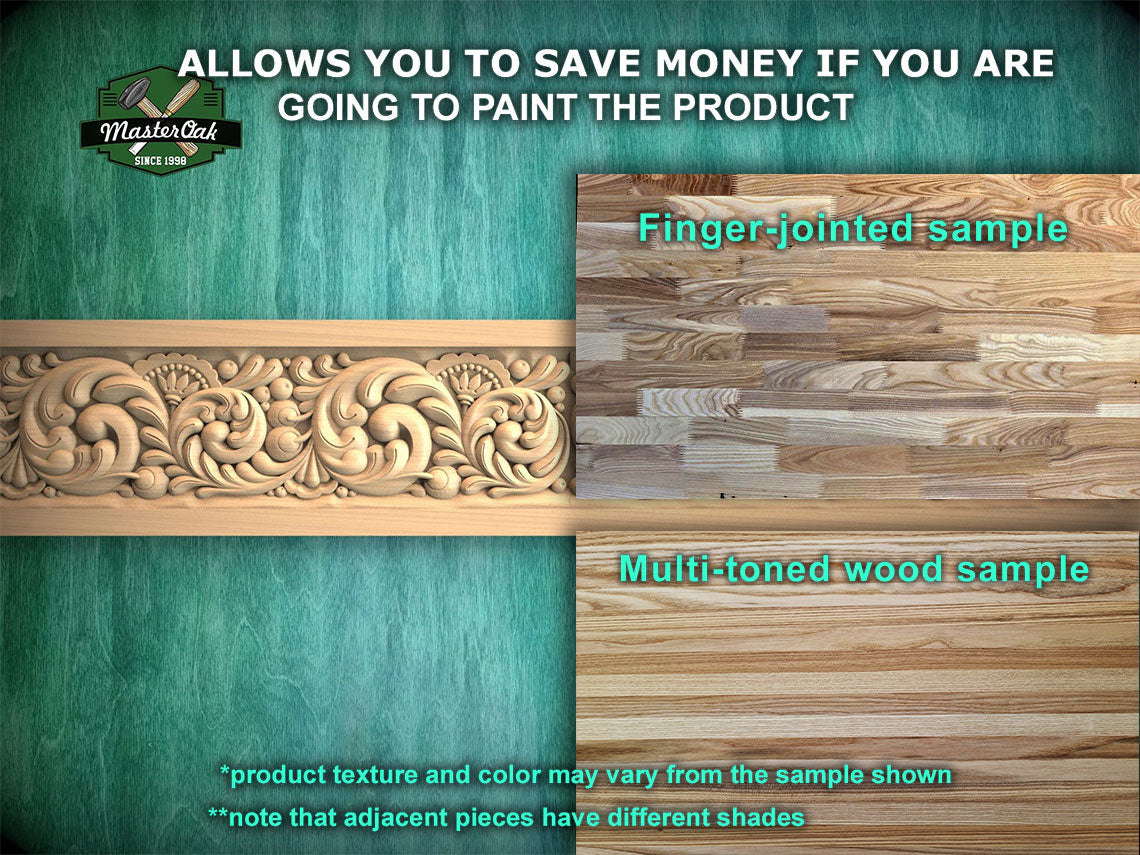 Decorative Moulding: Floral Elements in Classic Design,  40" Decorative wooden moulding for cornices and friezes, 1 pc, Unpainted