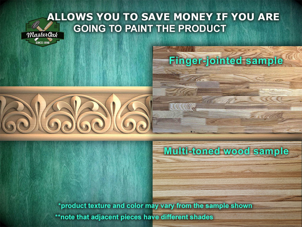 Elegant Fleur Motif: Carved Wood Molding Trim,  40" Decorative wooden moulding for cornices and friezes, 1 pc, Unpainted