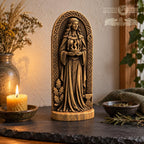 Brigid Statue with Sacred Flame and Anvil, Wooden Celtic Goddess Figurine, Imbolc Altar Decor, Irish Pagan Smithcraft Gift