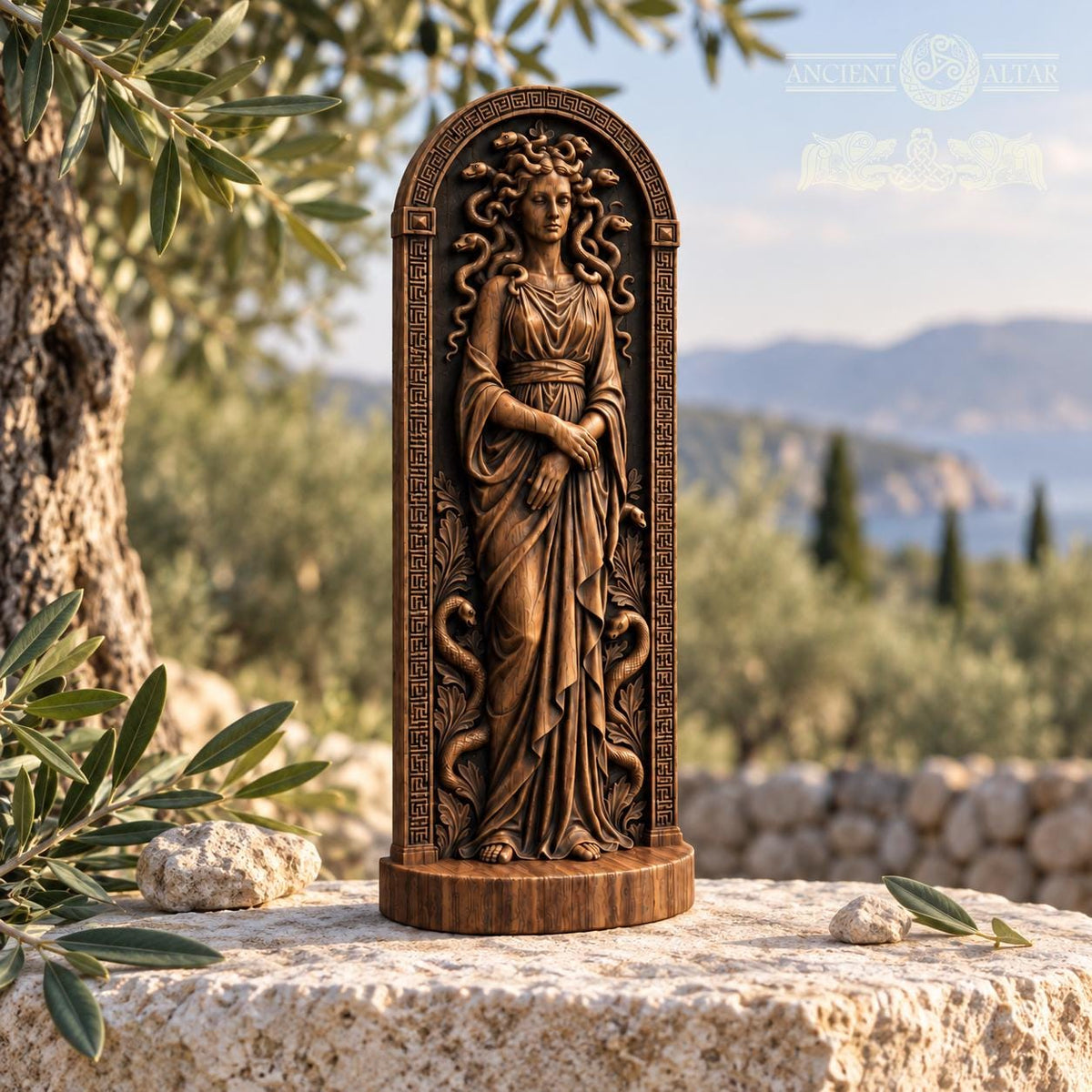 Medusa Wooden Statue, Greek Gorgon Figurine with Snakes, Ancient Mythology Sculpture, Dark Academia Decor, Pagan Altar Gift