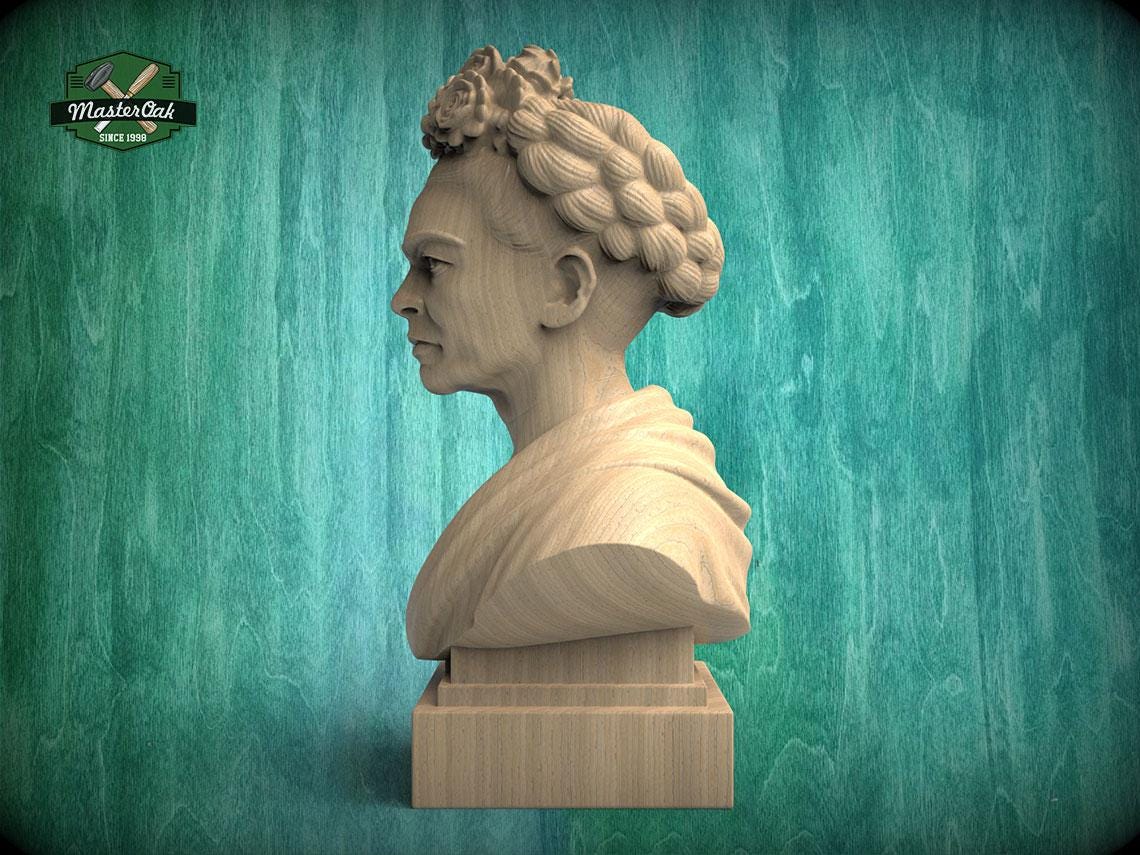 Frida Kahlo Bust | Carved & Hand-Finished Wood Statue | Gift for Art Lovers