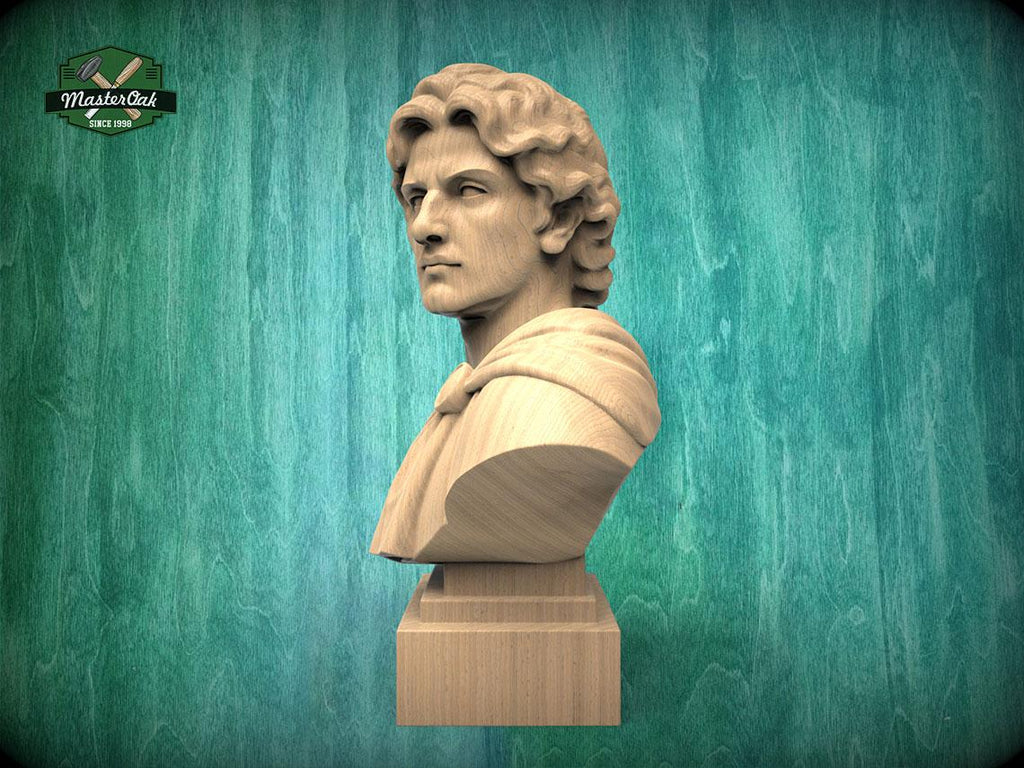 Alexander the Great Bust | Carved & Hand-Finished Wood Statue | Conqueror Gift