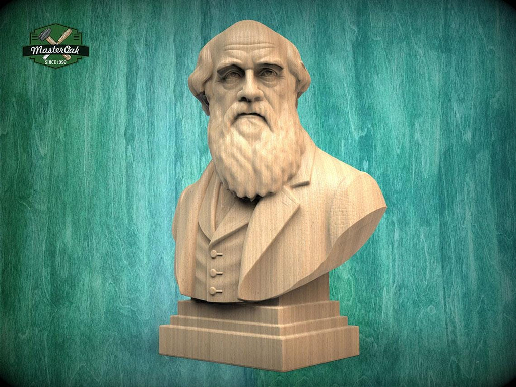 Charles Darwin Bust, Hand-Finished Wood Sculpture | Biology & Science Decor
