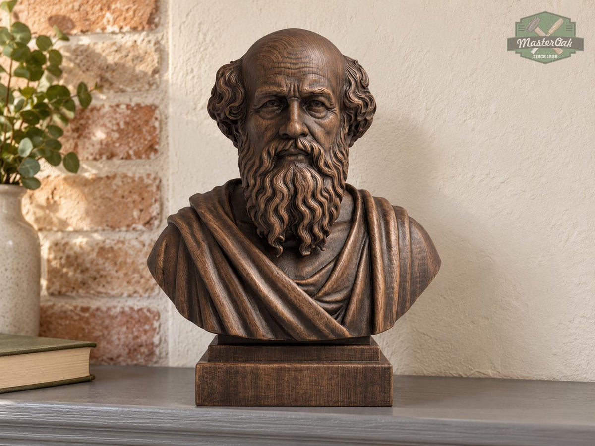 Archimedes Bust, Hand-Finished Wood Sculpture | Science History Gift for Office Library Decor