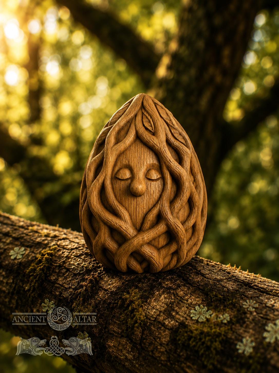 Wooden Forest Spirit Figurine, Oak Root Guardian, Woven Vine Sculpture, Cottagecore Shelf Decor, Nature Lover Gift