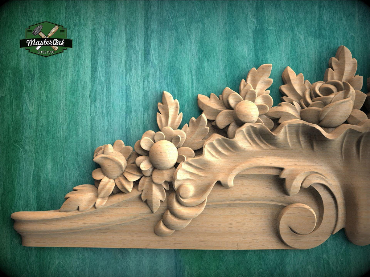 Elegant Floral Carved Wooden Crown for Cabinets - Classic Decorative Accent, 1pc, Unpainted, Home Wall Embellishments, Furniture Carving
