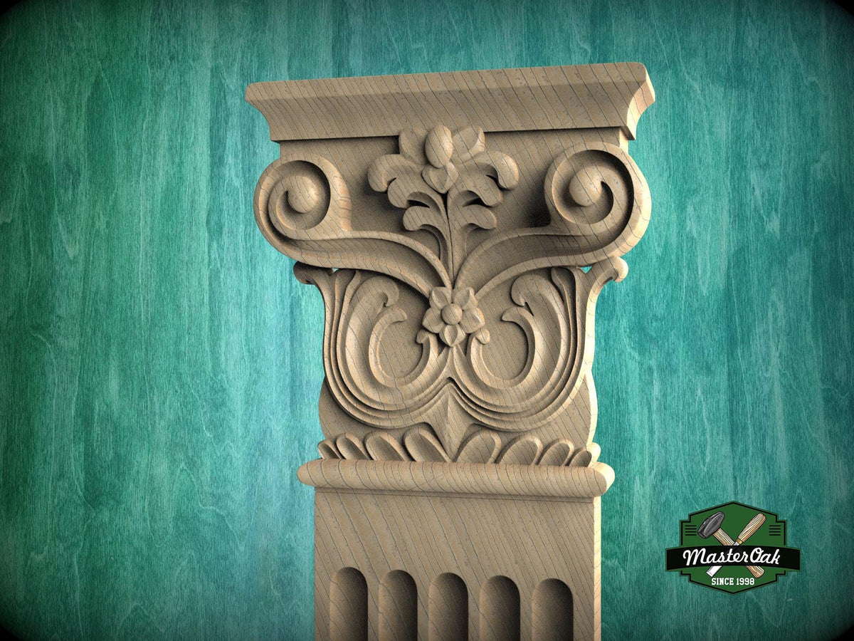 Wooden Carved Classic Corinthian Column Pilaster,  wood ionic  pilaster, 1pc, Unpainted, Carved Wood Trim Post Pillars, Flat Back Columns