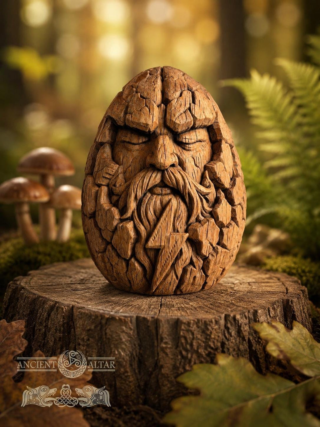 Thunder Heart Wooden Figurine, Oak Norse God Statue, Viking Thunder Guardian, Small Pagan Altar Decor