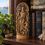 Neptune Wooden Statue, Roman Sea God Figurine, Poseidon Sculpture with Trident, Pagan Altar Decor, Ancient Mythology Gift