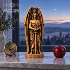 Lucifer Sword Statue with Bat Wings, Solid Oak Fallen Angel, Dark Fantasy Sculpture, Gothic Home Decor, Occult Altar Figurine