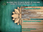 The image is a promotional advertisement for Master Oak Paint, showcasing two different samples of wood. The text highlights that the samples allow customers to save money if they are going to paint the product, with a focus on the differences between the finger-joined and multi-toned wood samples. The text also mentions that the product texture and color may vary from the sample shown, and that adjacent pieces have different shades.