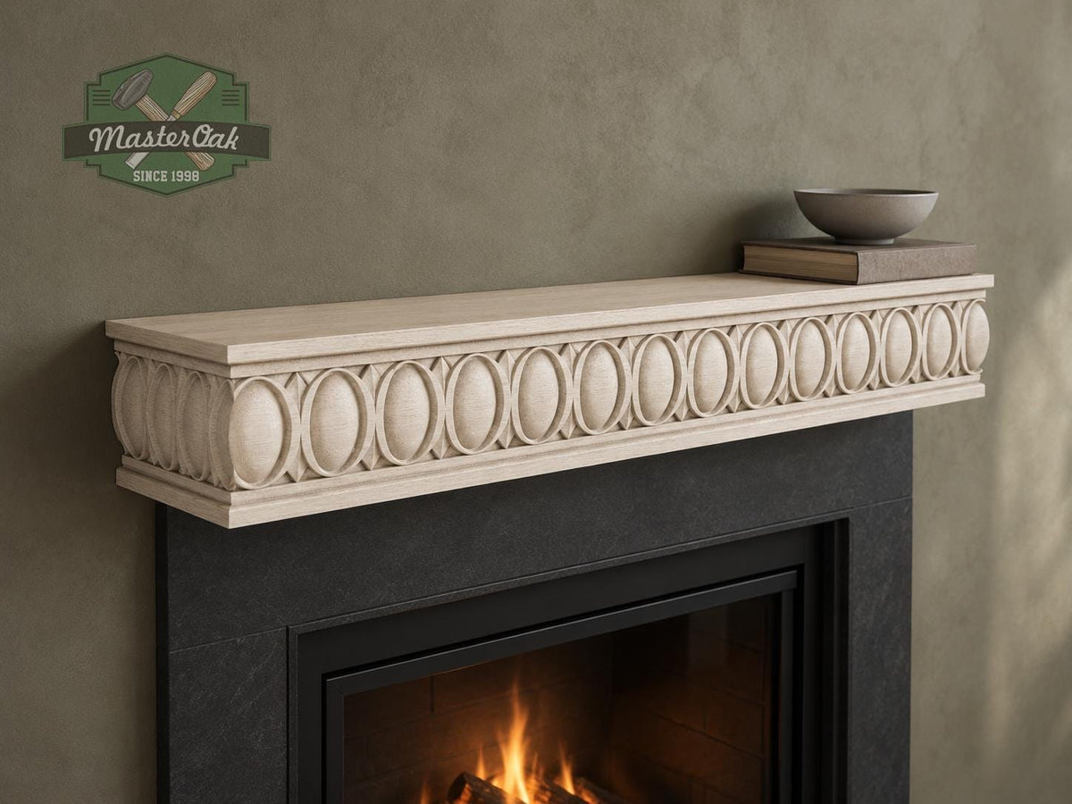 Carved Solid Oak Wall Shelf with Oval Ornament, Decorative Floating Display Shelf, Floating Shelf