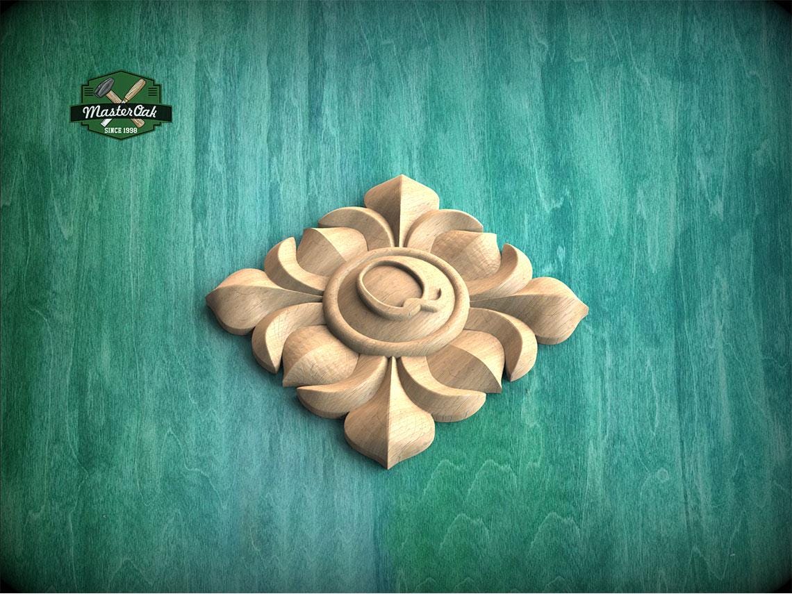 Personalized Square Carved Wood Rosette, Interior Design Element – Carved Adornment, 1 piece, Unpainted, Home Wall Embellishments